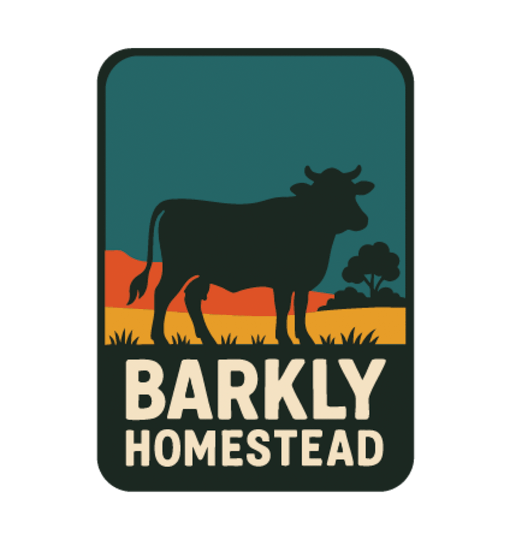 Barkly Homestead illustrated travel patch design featuring dark cattle silhouette against orange outback hills and a teal sky.