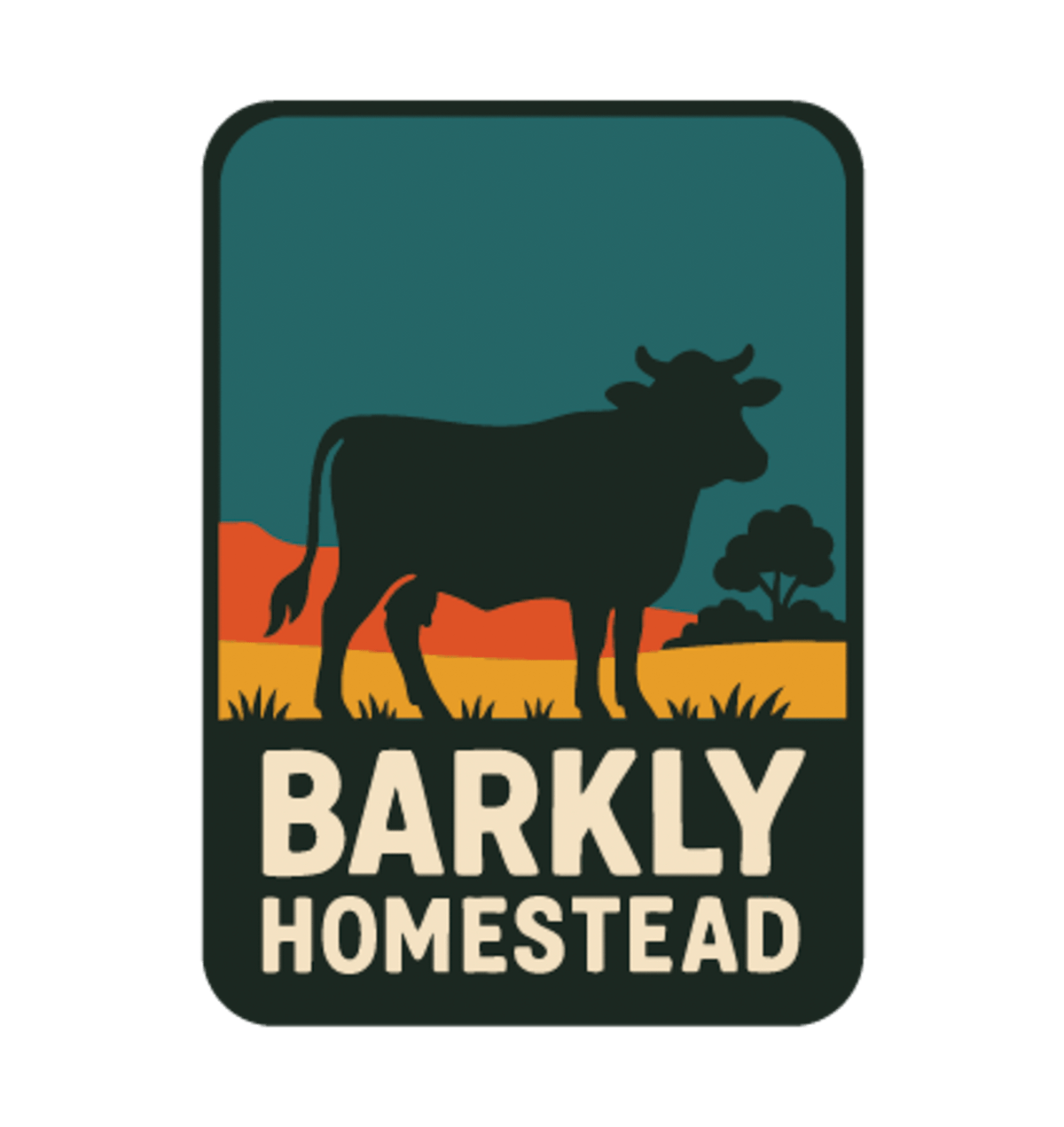 Barkly Homestead illustrated travel patch design featuring dark cattle silhouette against orange outback hills and a teal sky.