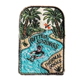 Bitter Springs embroidered travel patch featuring snorkeller floating through turquoise thermal pools surrounded by tropical palms.