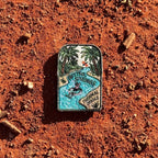 Bitter Springs embroidered travel patch featuring snorkeller floating through turquoise thermal pools surrounded by tropical palms.