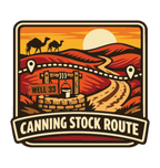 Canning Stock Route illustrated travel patch design featuring a four-wheel drive on a remote outback track.