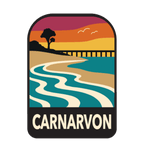 Carnarvon illustrated travel patch design featuring a coastal jetty and palm trees.