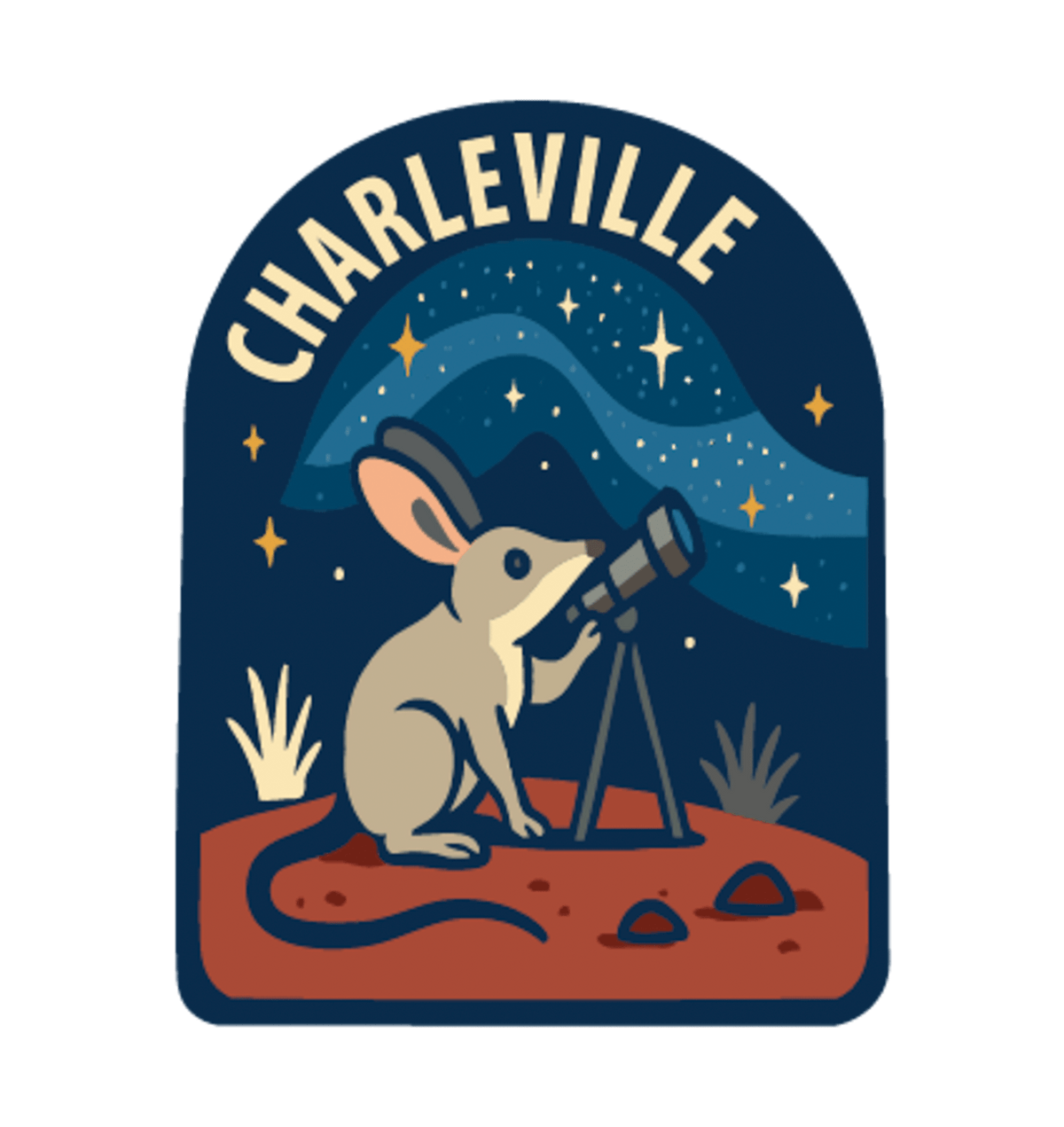 Charleville illustrated travel patch design featuring an outback night sky filled with stars.