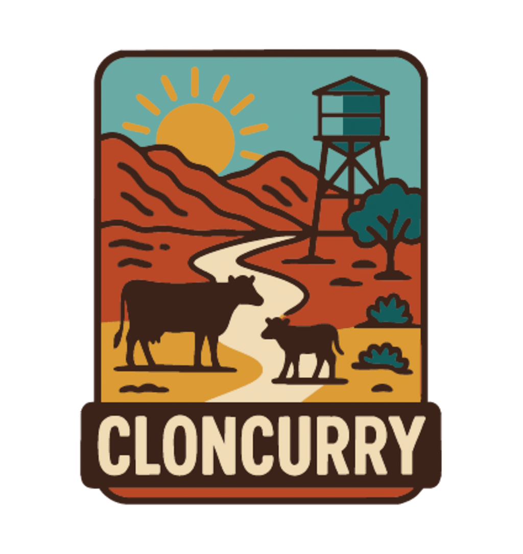 Cloncurry illustrated travel patch design featuring red outback scenery and a mining landscape.