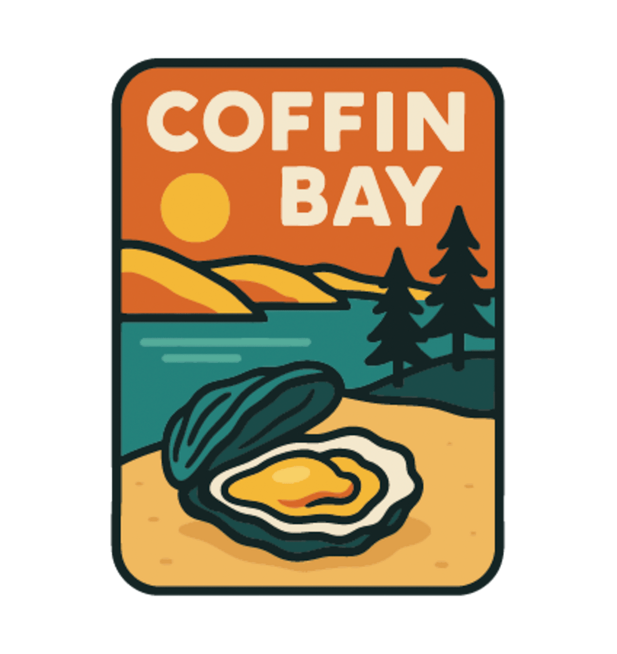 Coffin Bay illustrated travel patch design featuring a white sandy beach and turquoise coastline.