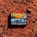 Coffs Harbour embroidered travel patch with the Big Banana landmark.