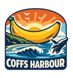 Coffs Harbour illustrated travel patch design featuring the Big Banana landmark.