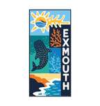 Exmouth illustrated travel patch design featuring a whale shark swimming through blue ocean.