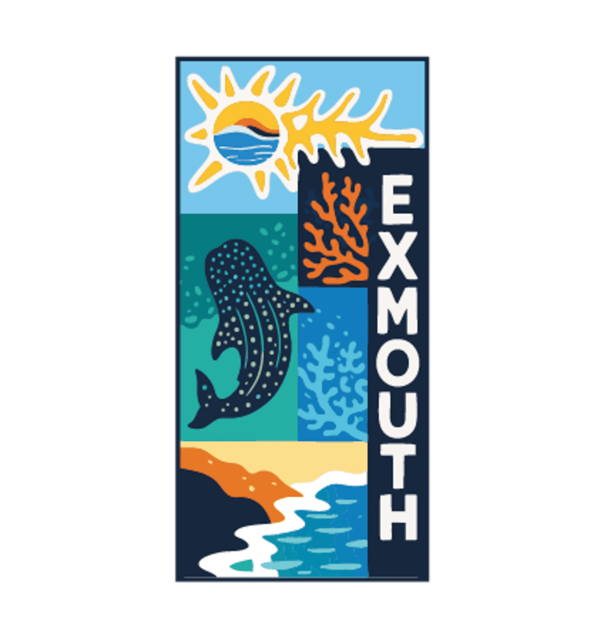 Exmouth illustrated travel patch design featuring a whale shark swimming through blue ocean.