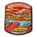 Gibb River Road embroidered travel patch with a four-wheel drive on a remote Kimberley river crossing; photographed on a transparent background.