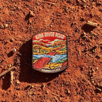 Gibb River Road embroidered travel patch with a four-wheel drive on a remote Kimberley river crossing.