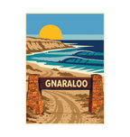 Gnaraloo Station illustrated travel patch design featuring a breaking ocean wave along a rugged coastline.