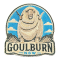 Goulburn embroidered travel patch with the Big Merino landmark; photographed on a transparent background.