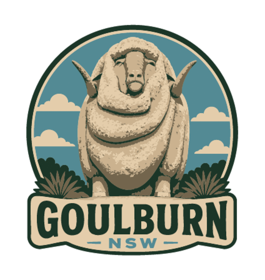 Goulburn illustrated travel patch design featuring the Big Merino landmark.