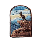 Grampians embroidered travel patch with sandstone mountains and forested valleys; photographed on a transparent background.