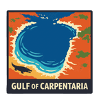 Gulf of Carpentaria illustrated travel patch design featuring a barramundi and tropical coastline.