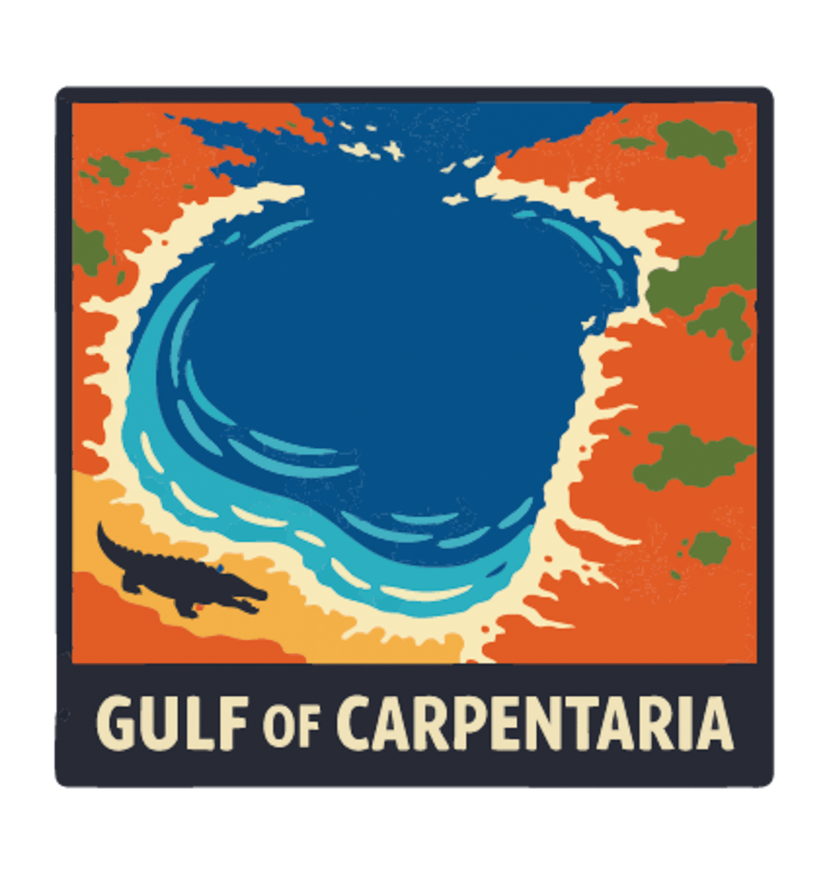 Gulf of Carpentaria illustrated travel patch design featuring a barramundi and tropical coastline.