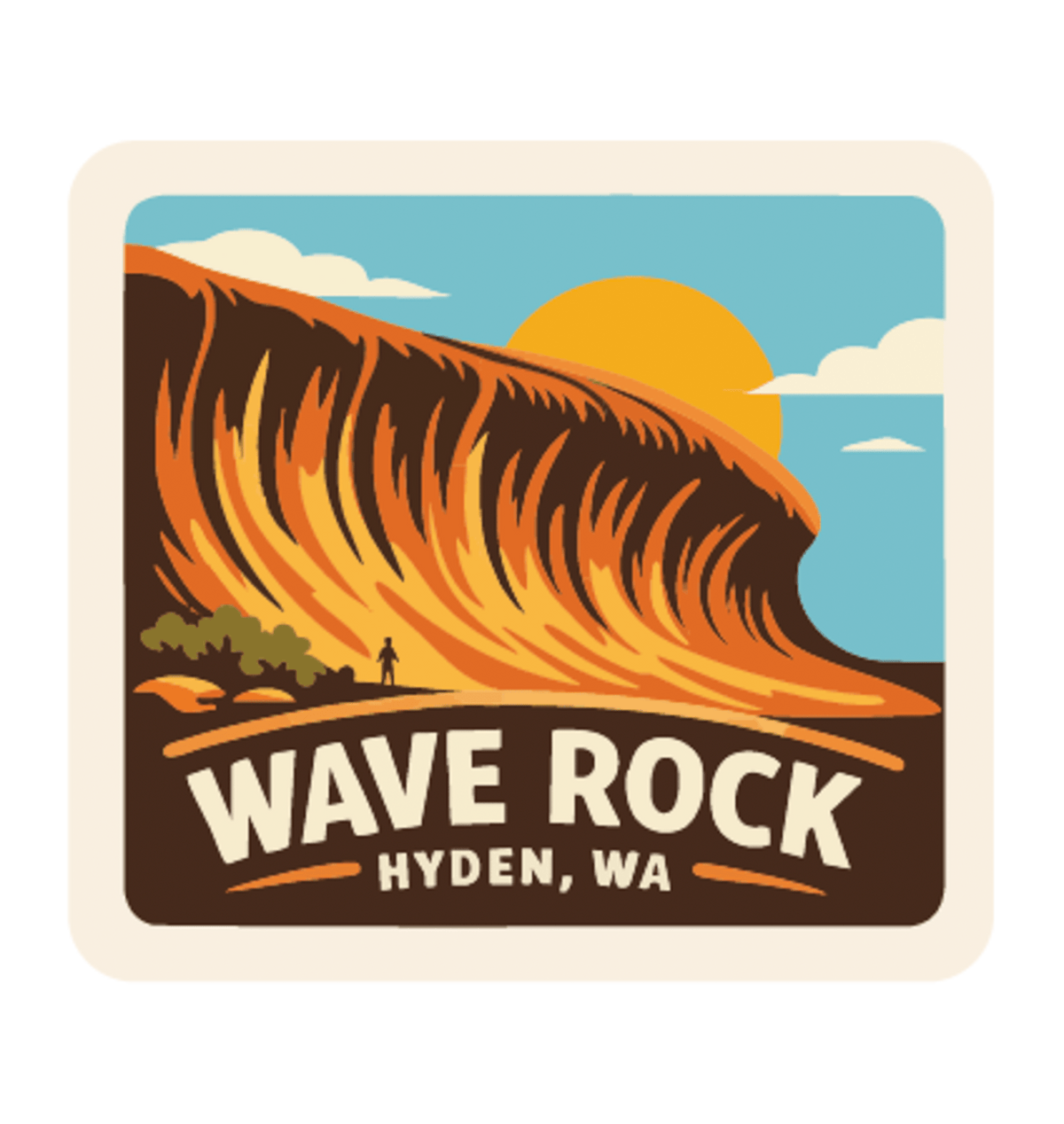Hyden - Wave Rock illustrated travel patch design featuring the curved rock formation of Wave Rock.