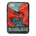 Karijini - Hamersley Gorge embroidered travel patch with red gorge walls surrounding a swirling turquoise pool; photographed on a transparent background.
