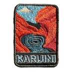Karijini - Hamersley Gorge embroidered travel patch with red gorge walls surrounding a swirling turquoise pool; photographed on a transparent background.