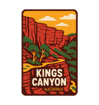 Kings Canyon (Watarrka) illustrated travel patch design featuring red sandstone canyon walls and trees in Watarrka National Park.