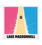 Lake MacDonnell illustrated travel patch design featuring an aerial view of a road separating bright pink and blue lakes.
