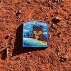 Rottnest Island embroidered travel patch with a quokka and an island beach with turquoise water.