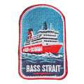 Spirit of Tasmania - Bass Strait embroidered travel patch featuring red and white Spirit of Tasmania ferry sailing through dark blue Bass Strait waves.