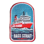 Spirit of Tasmania - Bass Strait embroidered travel patch featuring red and white Spirit of Tasmania ferry sailing through dark blue Bass Strait waves.